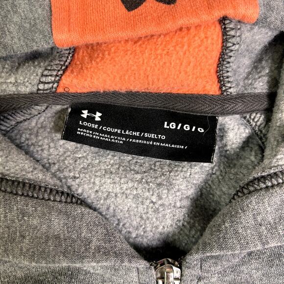 Under Armour 1/2 Zip Hoodie Men's Large Gray Florescent Pink Logo College Sporty - Picture 3 of 11